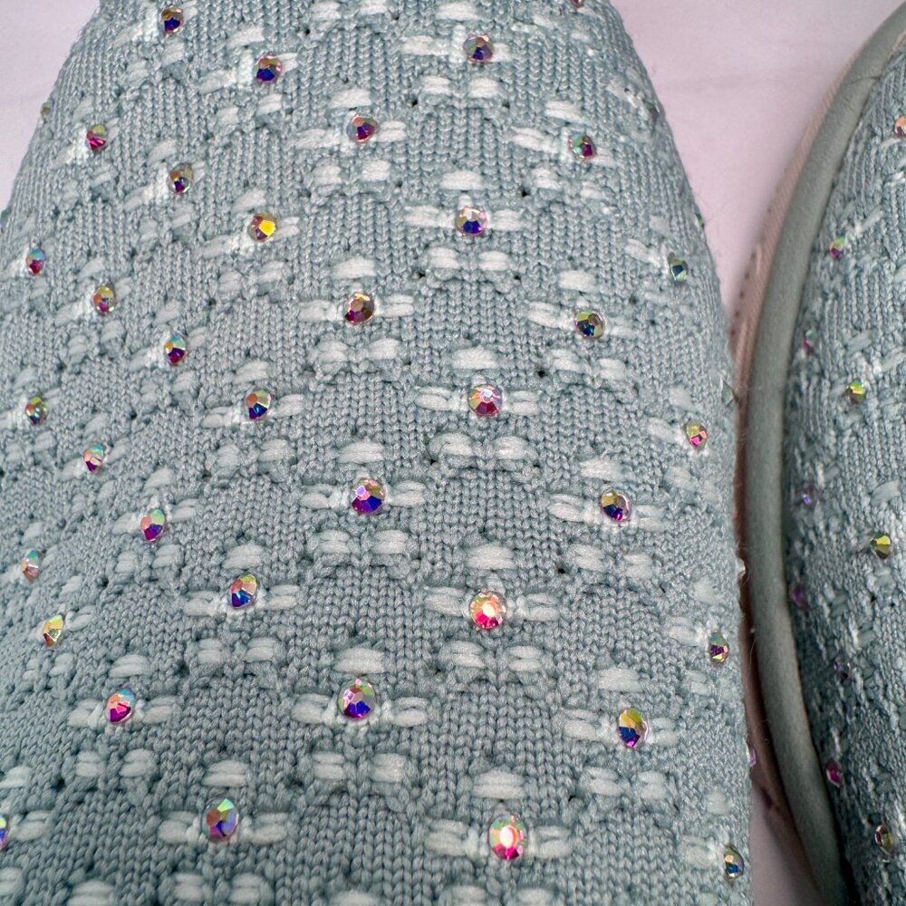 8.5 Wide Fit Skechers Women's Easy Going Rhinestone Knit Mules Glitz Strut Sage - Picture 8 of 16